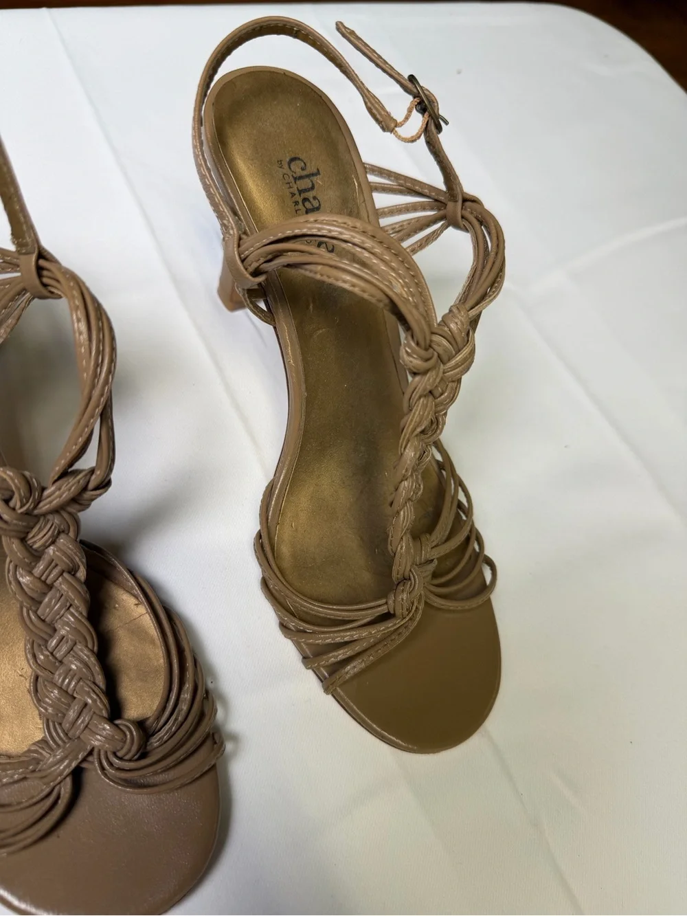 Charles by Charles David Braided Strappy 3” High Heels - Tan /Brown - Elegant 6